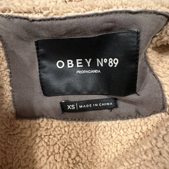 Obey Bomber Jacket Womens Size XS Green with Teddy Bear Lining - Picture 7 of 9